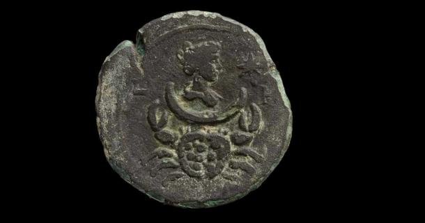 A 1,800-year-old Roman coin portraying the goddess Luna was recovered from the Israeli Mediterranean. Source: Dafna Gazit / Israel Antiquities Authority