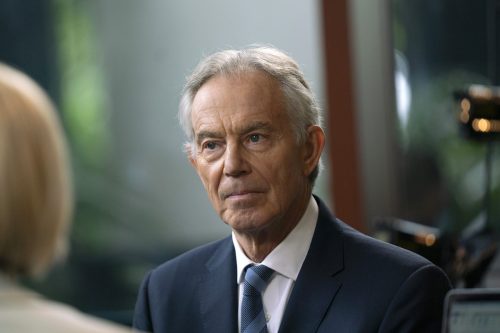 Tony Blair, U.K.'s former prime minster in Singapore, on Thursday, Nov. 18, 2021. [Wei Leng Tay/Bloomberg via Getty Images]