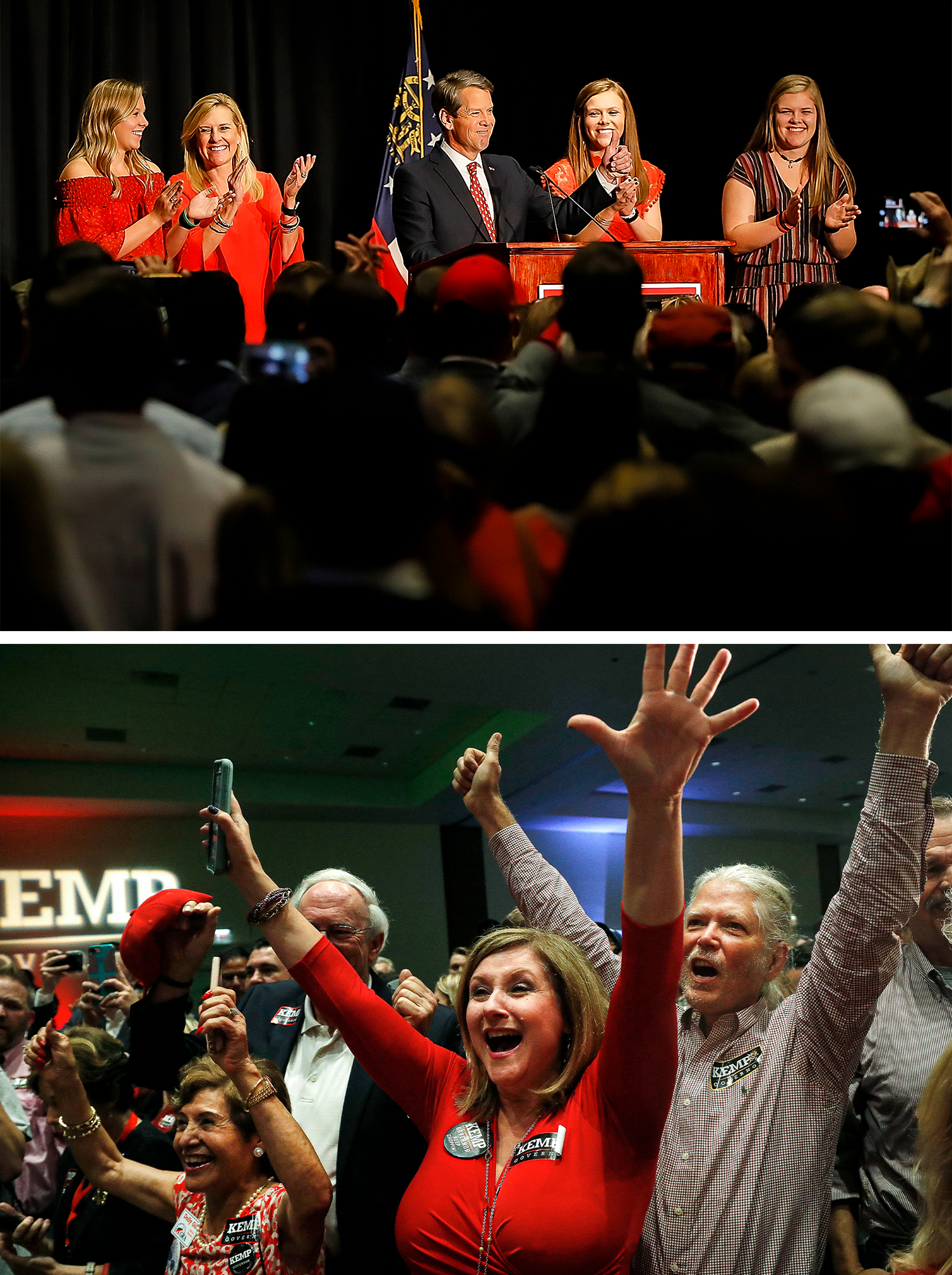 Scenes from Brian Kemp's 2018 election night event in Athens, Ga., where he defeated Abrams for the governorship by about 55,000 votes.