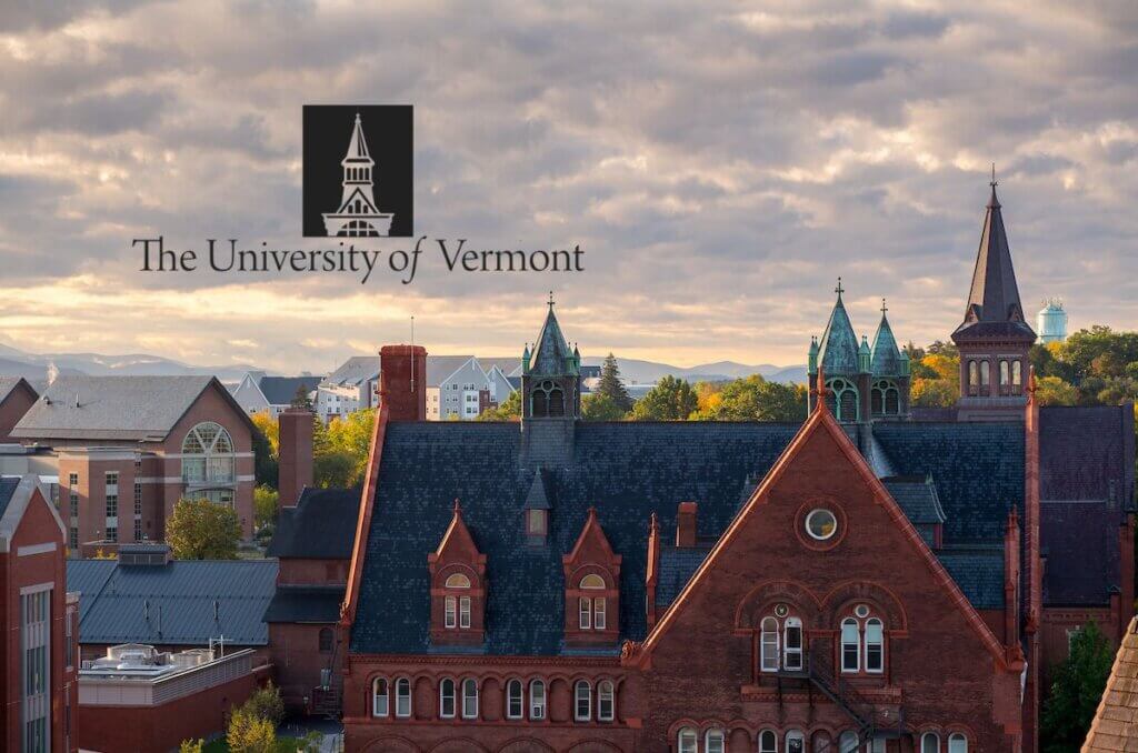 The University of Vermont with logo. (Sally McCay, UVM Photo)