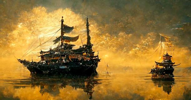 The wako pirates are typically portrayed as Japanese pirates, but the reality was more complex. Depiction of a pirate ship sailing on the ocean against a golden sky. Source: Gasi / Adobe Stock