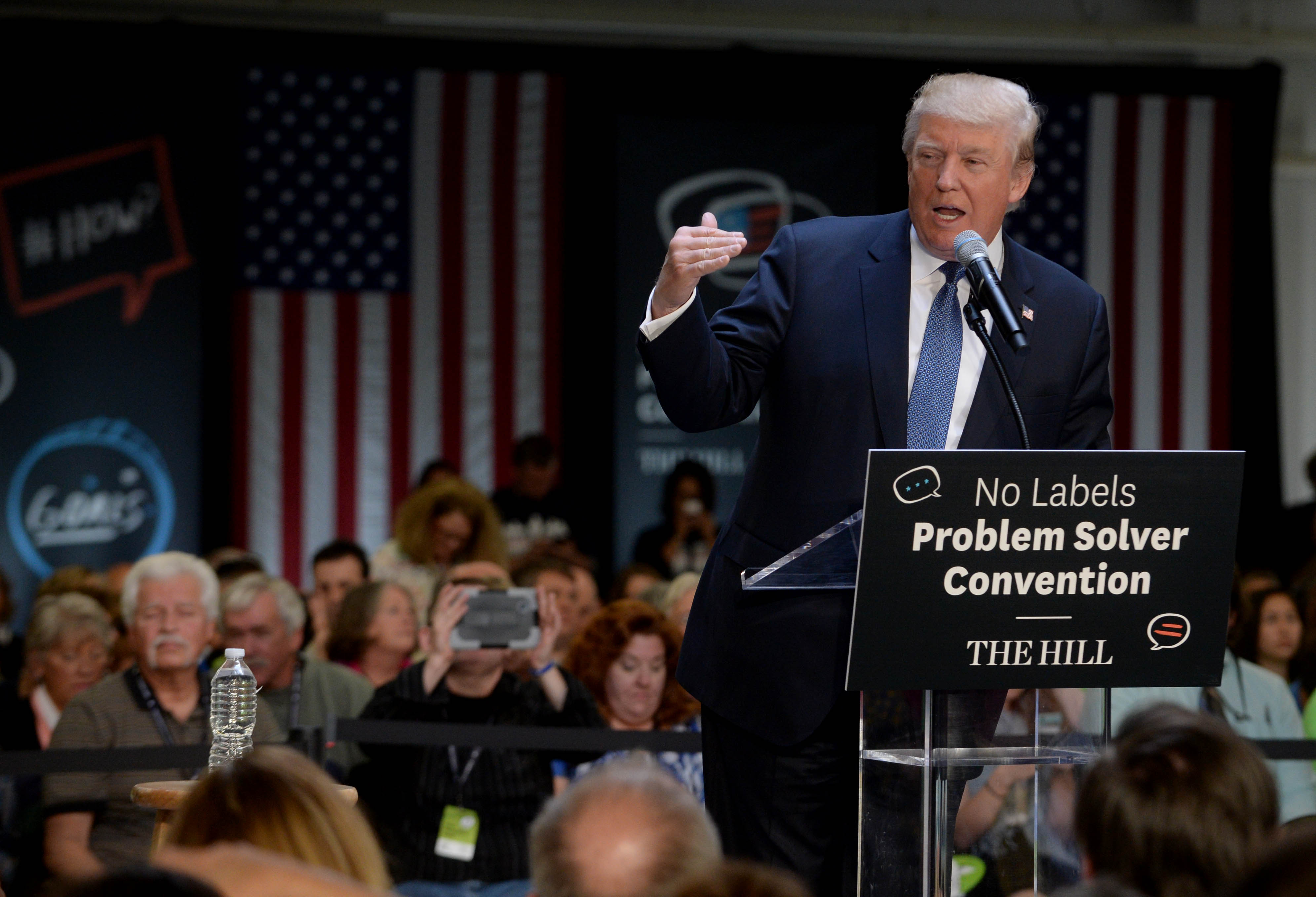 Donald Trump speaks at the No Labels Problem Solver convention October 12, 2015 in Manchester, New Hampshire.