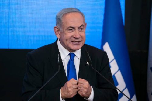 Former Israeli Prime Minister and Likud party leader Benjamin Netanyahu speaks at an election-night event on November 1, 2022 in Jerusalem, Israel [Amir Levy/Getty Images]