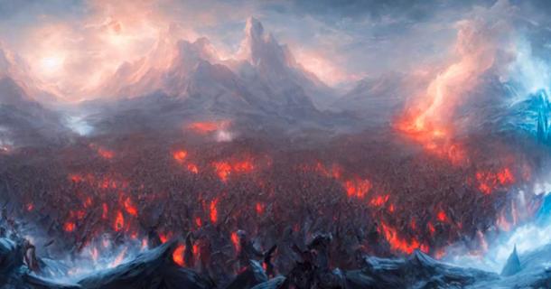 Top image: In the Norse creation myth, worlds of fire and ice emerge from the abyss at the beginning of the universe.	Source: ivanovevgeniy / Adobe Stock