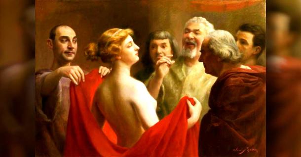 Ancient Greek prostitute. ‘Phryne’ by Jose Frappa (Public Domain)