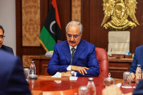 Khalifa Haftar, the leader of the armed forces in the east of the country in the Libyan capital, in Benghazi, Libya on November 17, 2022 [Khalifa Haftar forces press office/Anadolu Agency]
