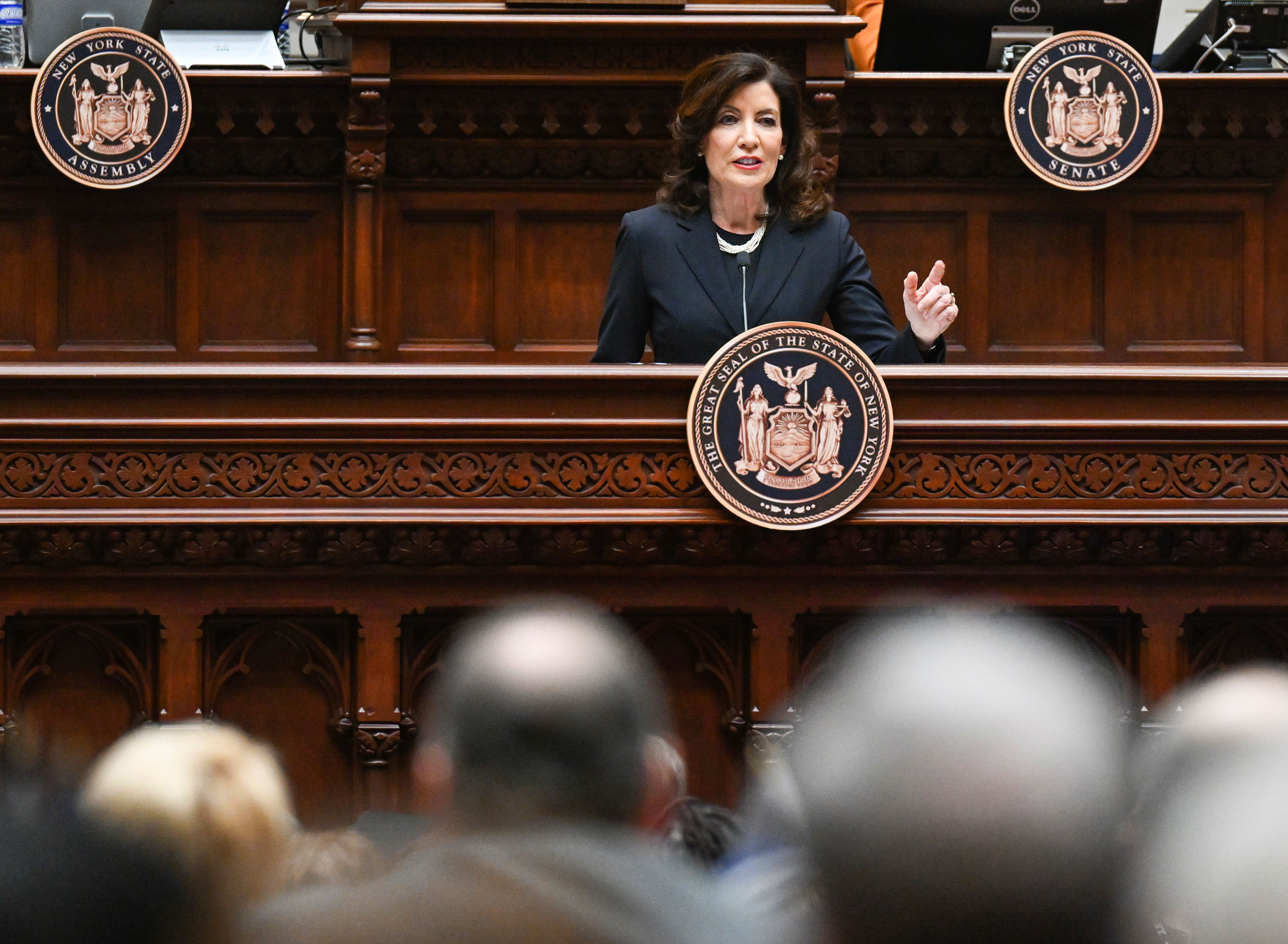 New York Gov. Kathy Hochul delivers her State of the State address in the Assembly Chamber at the state Capitol in Albany, N.Y., on Jan. 10, 2023.