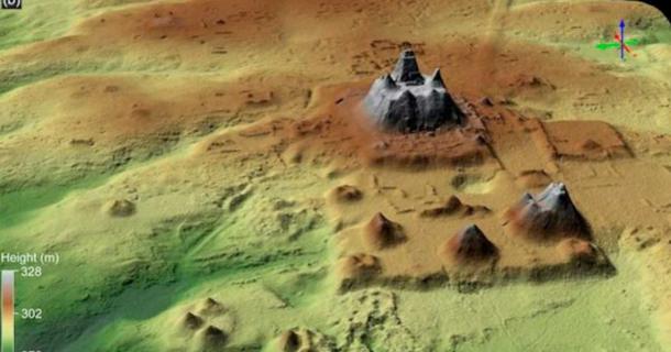 Complex of pyramids identified at Maya site using LiDAR technology. Source: Hansen et. al - Cambridge University Press / CC BY 4.0