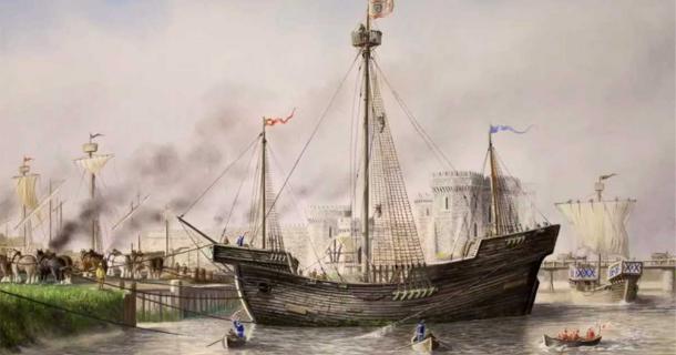How the Newport Ship may have looked as it docked at Newport in the 15th Century. Source: Newport Museums and Heritage Service