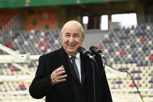 Algerian President Abdelmadjid Tebboune speaks during the opening ceremony of Nelson Mandela Stadium in Baraki district of Algiers, Algeria on January 13, 2023. [Presidency of Algeria - Anadolu Agency]