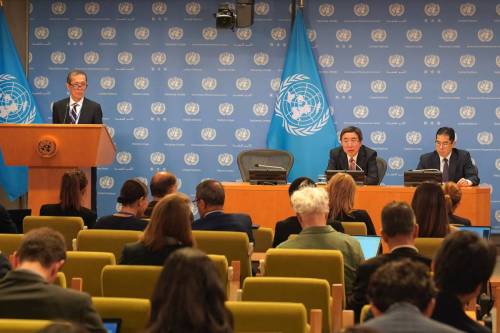 Ambassador Ishikane Kimihiro, Permanent Representative of Japan to the United Nations and President of the Security Council for the month of January holds a press conference at the UN Headquarters, on Tuesday January 3, 2023. [Selçuk Acar - Anadolu Agency]