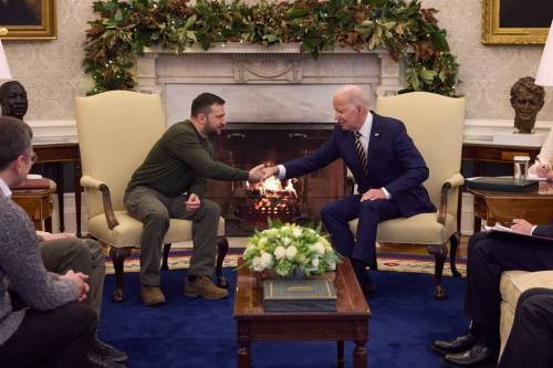U.S. President Joe Biden and President of Ukraine Volodymyr Zelenskyy meet at the White House in Washington D.C., United States on December 21, 2022. [Ukrainian Presidency - Anadolu Agency]
