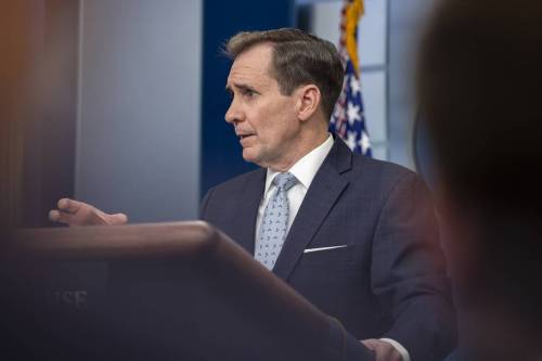 National Security Council Coordinator Admiral John Kirby speaks at a White House Press Briefing at the White House on February 13th, 2023 in Washington, DC [Nathan Posner/Anadolu Agency]