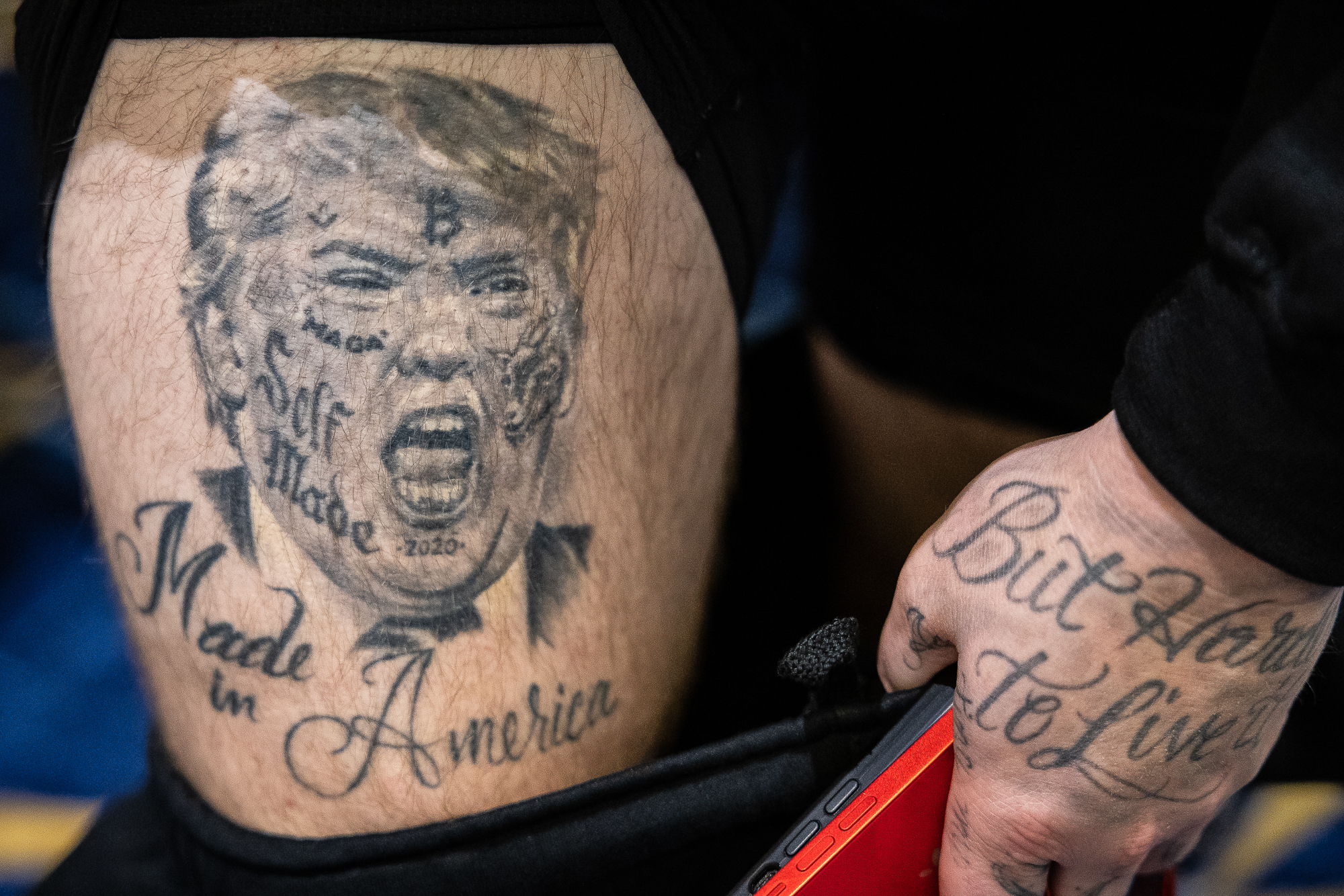 Rapper Forgiato Blow, a true Trump fanatic, revealed a tattoo of of the former president's face on his leg.