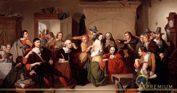 Examination of a Witch by Tompkins Harrison Matteson, inspired by the Salem witch trials (1853) (Public Domain)