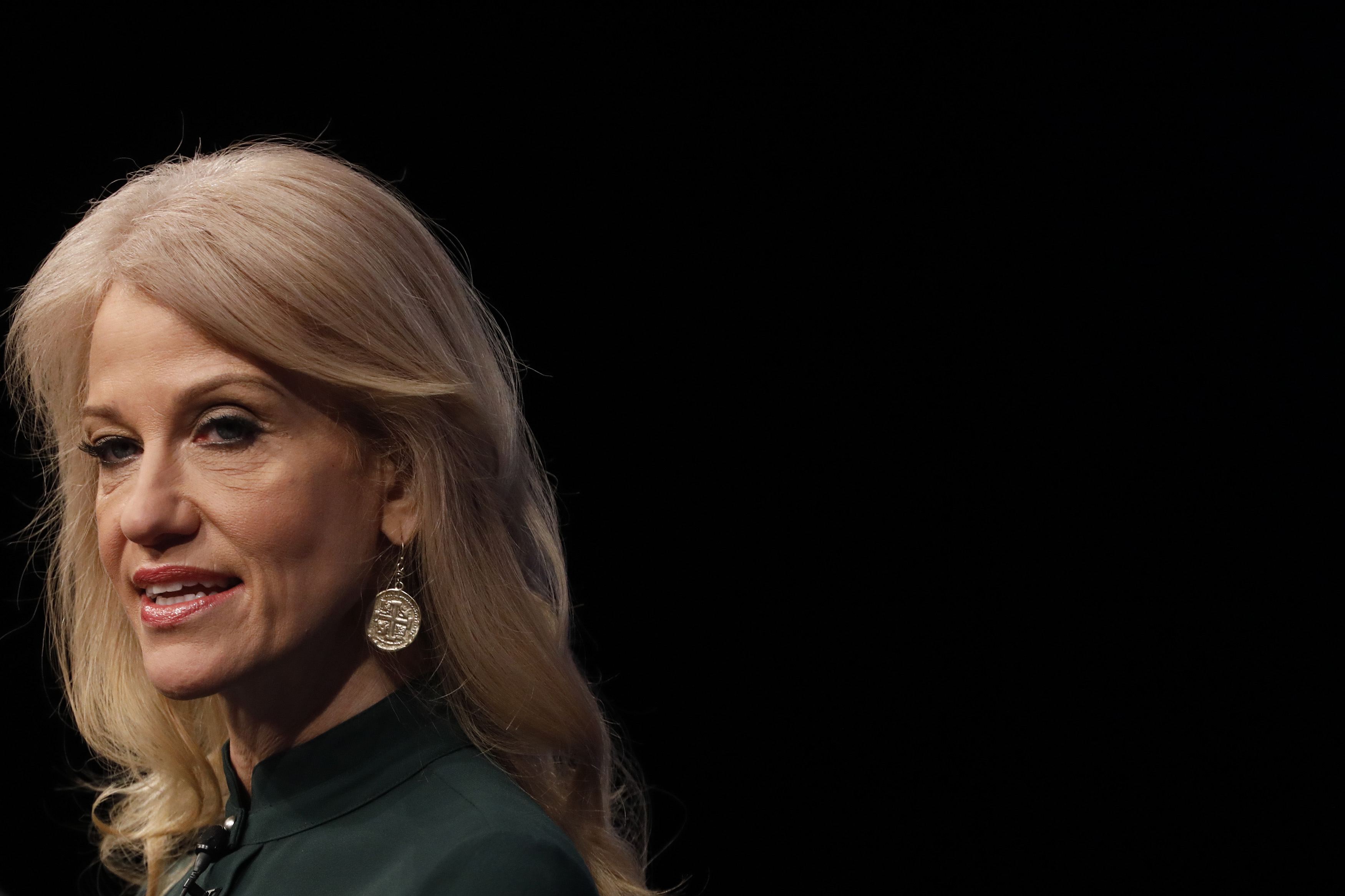 Leo appears to have used his network to pay between $1 million and $5 million to Trump adviser Kellyanne Conway (pictured) for the sale of her business while she was advocating for Leo’s list of preferred court nominees.