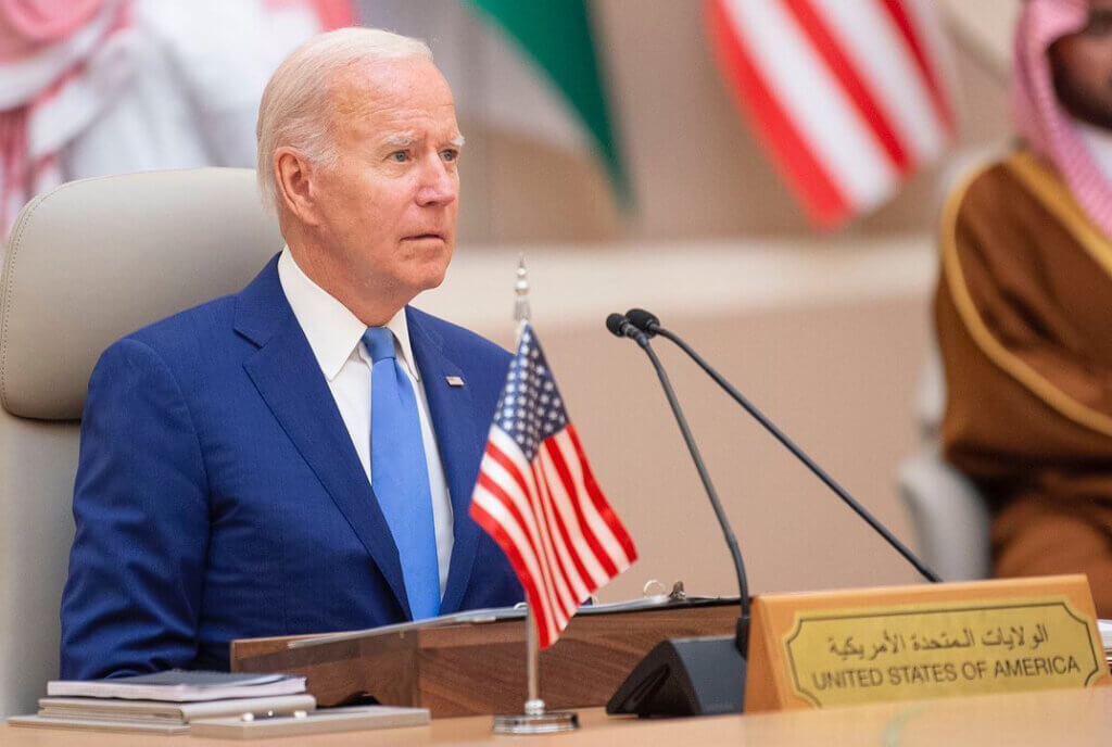 US President Joe Biden at the Jeddah Security and Development Summit (GCC+3) in Saudi Arabia's Red Sea coastal city of Jeddah on July 16, 2022. (Photo: Saudi Press Agency)